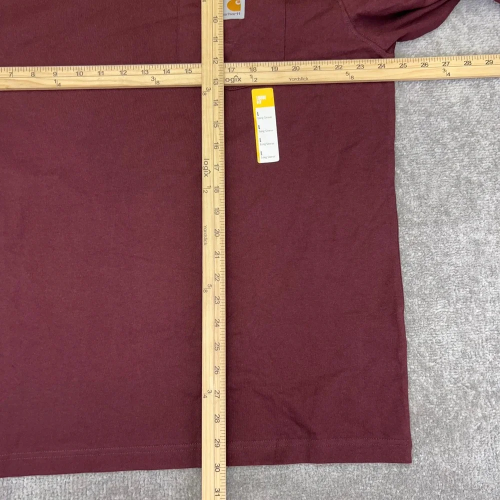 CARHARTT Men's Large Pocket T-Shirt Loose Fit Long Sleeve Maroon Workwear NWT